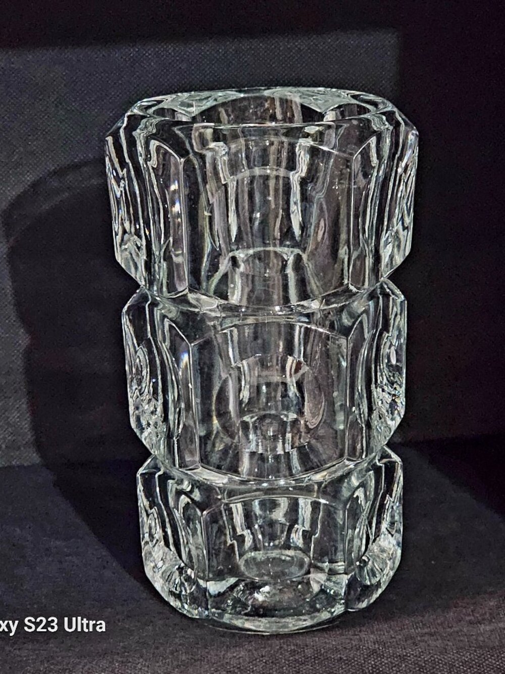 Vintage MCM ELEMENTS Clear Heavy Crystal Vase Cubist Geometric cut glass 7" tall